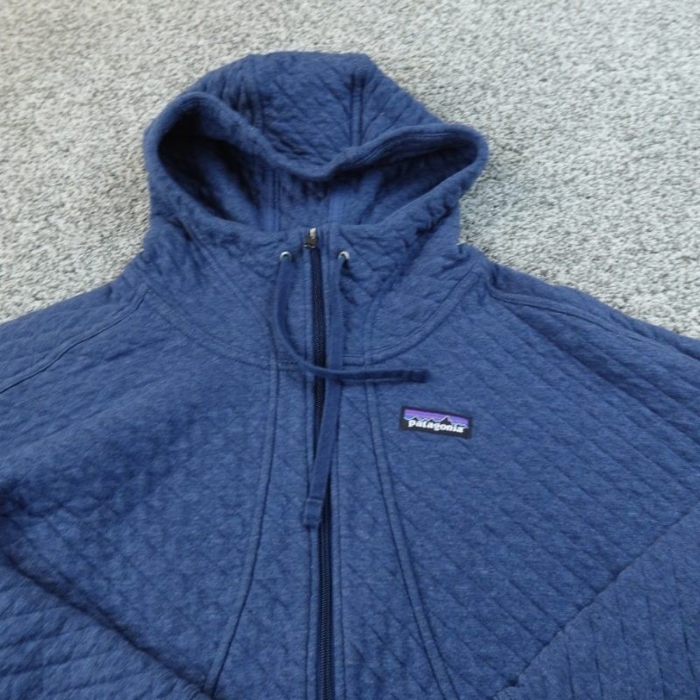 Patagonia Jacket Womens S Blue Organic Cotton Quilt Hoody Quilted Full Zip Hike - Picture 3 of 11
